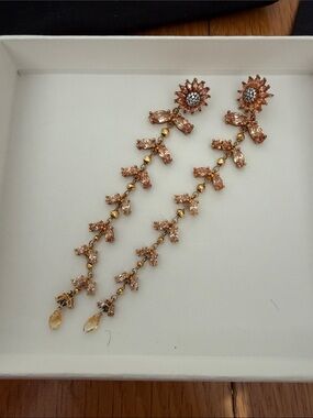 Gold-tone over Sterling Silver (925) Long Crystal Dangle Earrings